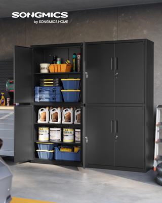 OMC016B01 Многоцелевой офисный шкаф с 4 дверцами и 5 уровнями, 40 x 80 x 180 см, 2 замка, регулируемые полки, металлический шкаф для хранения