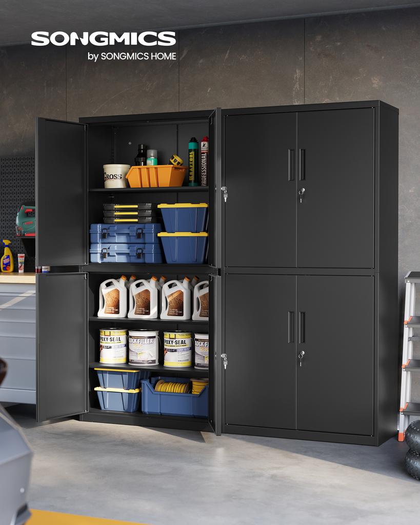 SONGMICS OMC016B01 Multi-Purpose Office Cabinet with 4 Doors and 5 Levels, 40 x 80 x 180 cm, 2 Locks, Adjustable Shelves, Steel Storage Cabinet