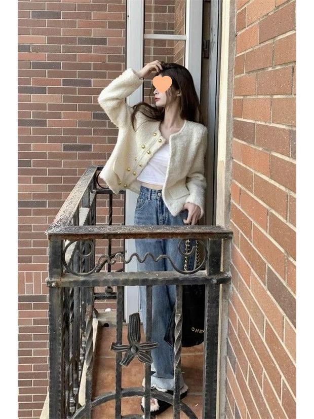 Женское шикарное твидовое двубортное пальто с длинным рукавом 2025 года для миниатюрных (Коллекция осень/зима)