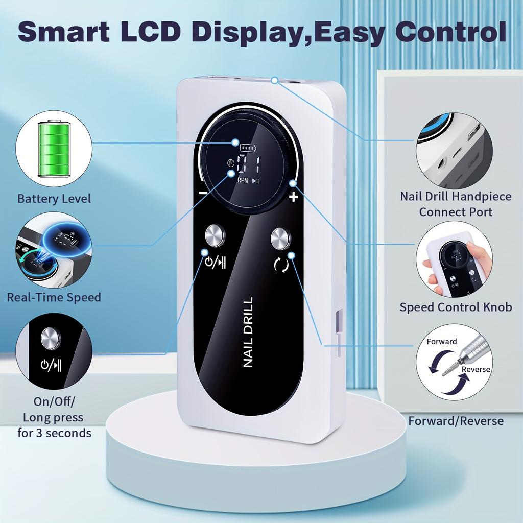 Professional Electric Nail Drill Machine, 45000 RPM Portable Rechargeable Nail File NAIL TOOLS