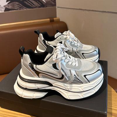 Туфли Paris silver dad, женская, осень 2024 года, новые, маленькие, на толстой подошве, дышащие, универсальные, повседневные, спортивные туфли