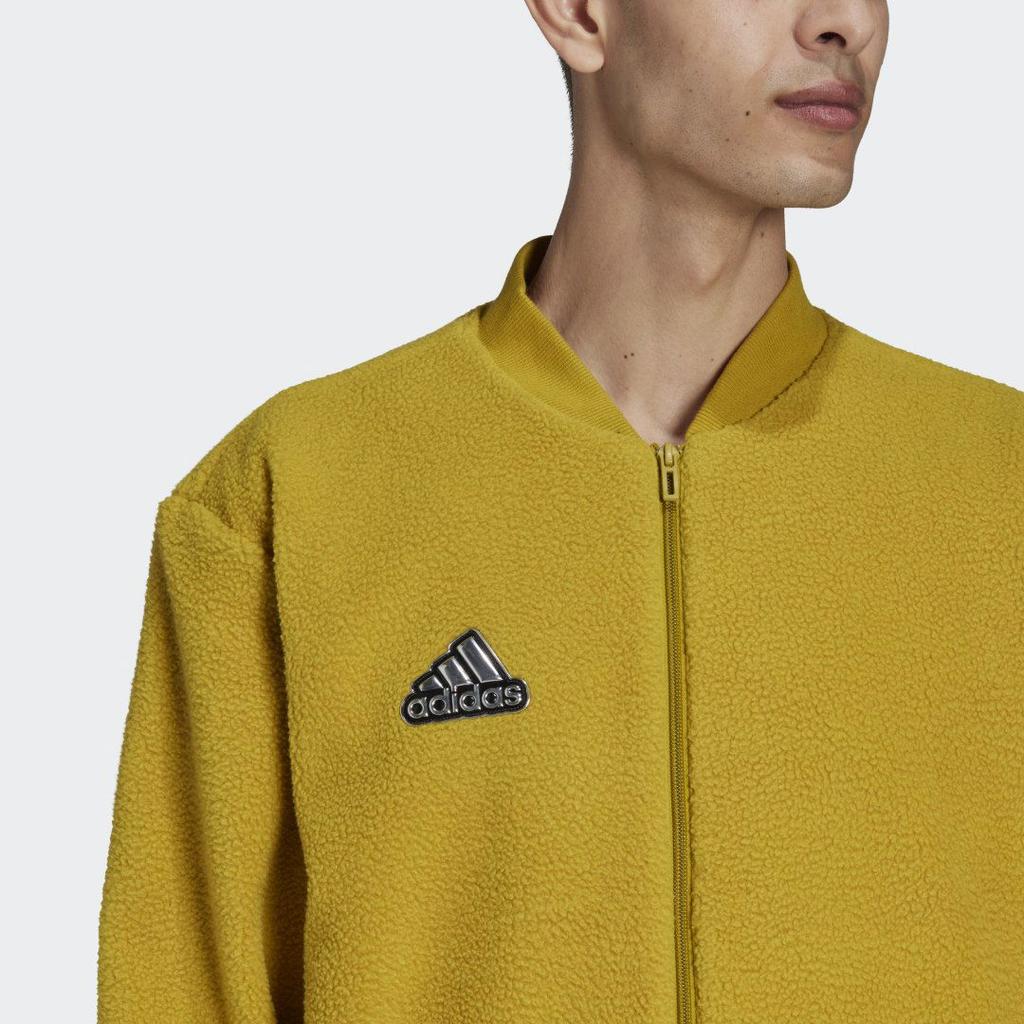 Adidas Logo Printed Striped Fleece Jacket Men Outerwear Olive-Green HL6919