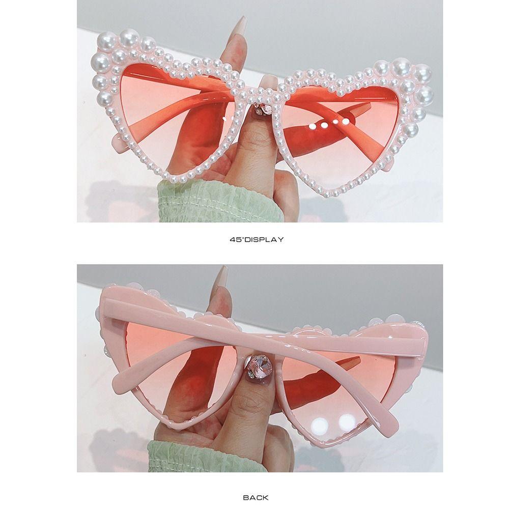 UV400 Protection Cat Eye Eyewear Pearl Frame Heart-shaped Goggle Outdoor Activities
