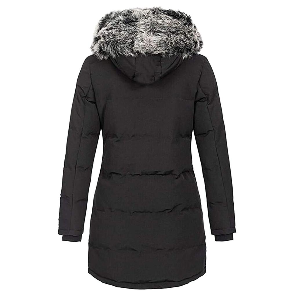 Women's Hooded Slim Fit Cotton Coat - European & American Style, Mid-Length, Solid Color, Warm Outerwear for Autumn & Winter
