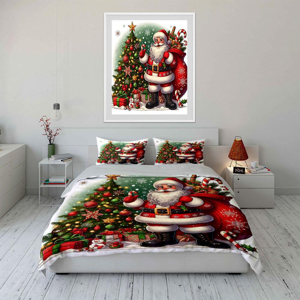 Santa Claus Christmas Tree Set Bedding Duvet Cover Set Duvet Cover Pillowcases (1*Duvet Cover 2*Pillowcases, without duvet insert)