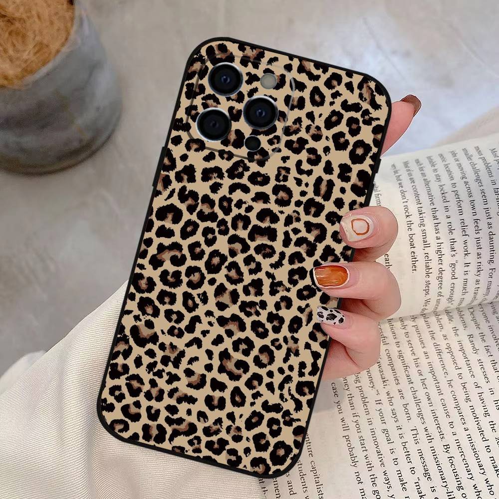 Чехол с леопардовым принтом для iPhone 17,16,15,14,13,12,11 Plus,Pro Max,XS,Мягкий силиконовый черный чехол
