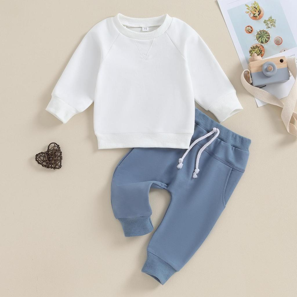 Baby Boy 2Pcs Fall Outfits 6M 12M 18M 24M 3Y Long Sleeve Solid Color Sweatshirt + Pocket Pants Set Toddler Clothes