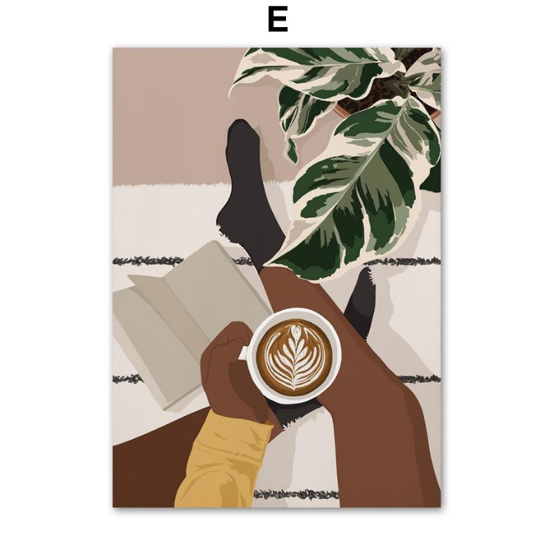 Модная девушка Книга Кофейная чашка Жизнь Настенное искусство Холст Картина Абстрактные постеры и принты Картина для стены Отеля Кафе Декор для внутренней комнаты