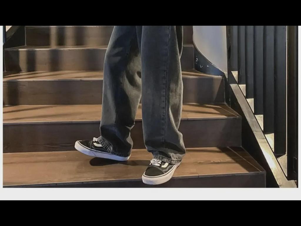 Men's Black Retro Wide-Leg Jeans - New Autumn Trend, High Street Style, Straight Loose Fit, Large Size Available.