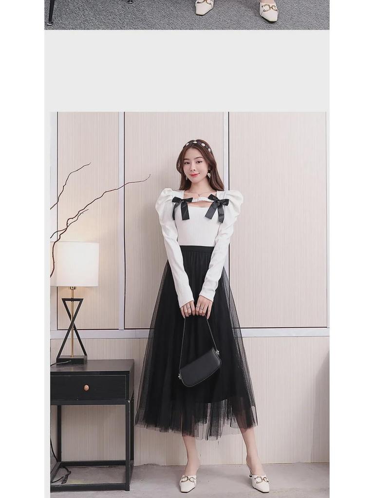 Юбка Fairy Mesh с высокой талией для женщин: Весенне-летняя трехслойная марля, средней длины, с широкими качелями