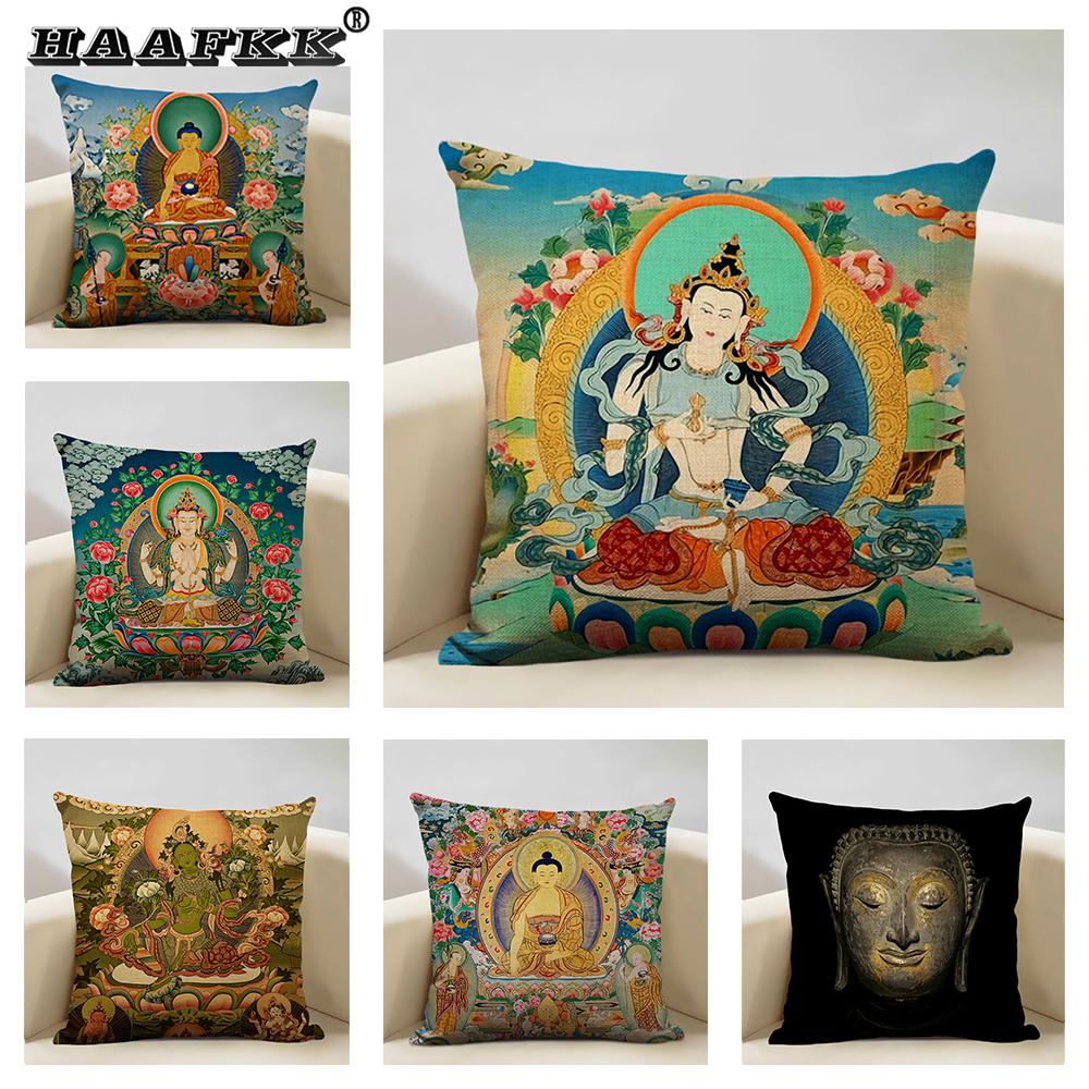 Home Decor Cushion Cover 45x45cm Pillowcase Decoration Buddhist Portrait Art Pattern Home Textile Pillow Cases