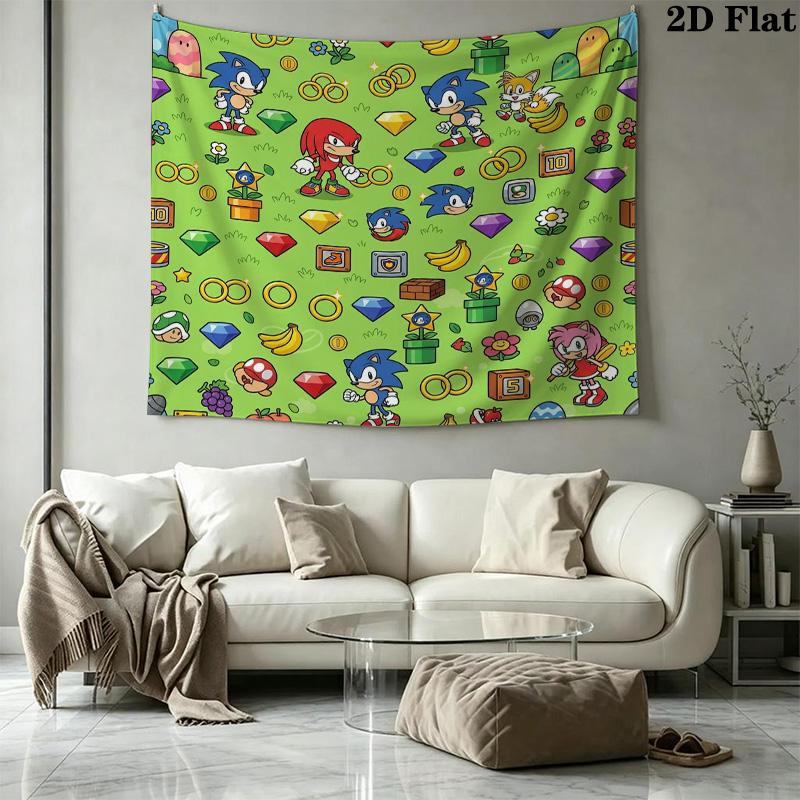 Sonic Hedgehog Wall Tapestry Aesthetic Wall Hanging Printed Fabric Blanket Decorative Tapestries For Bedroom Living Room Home Decor