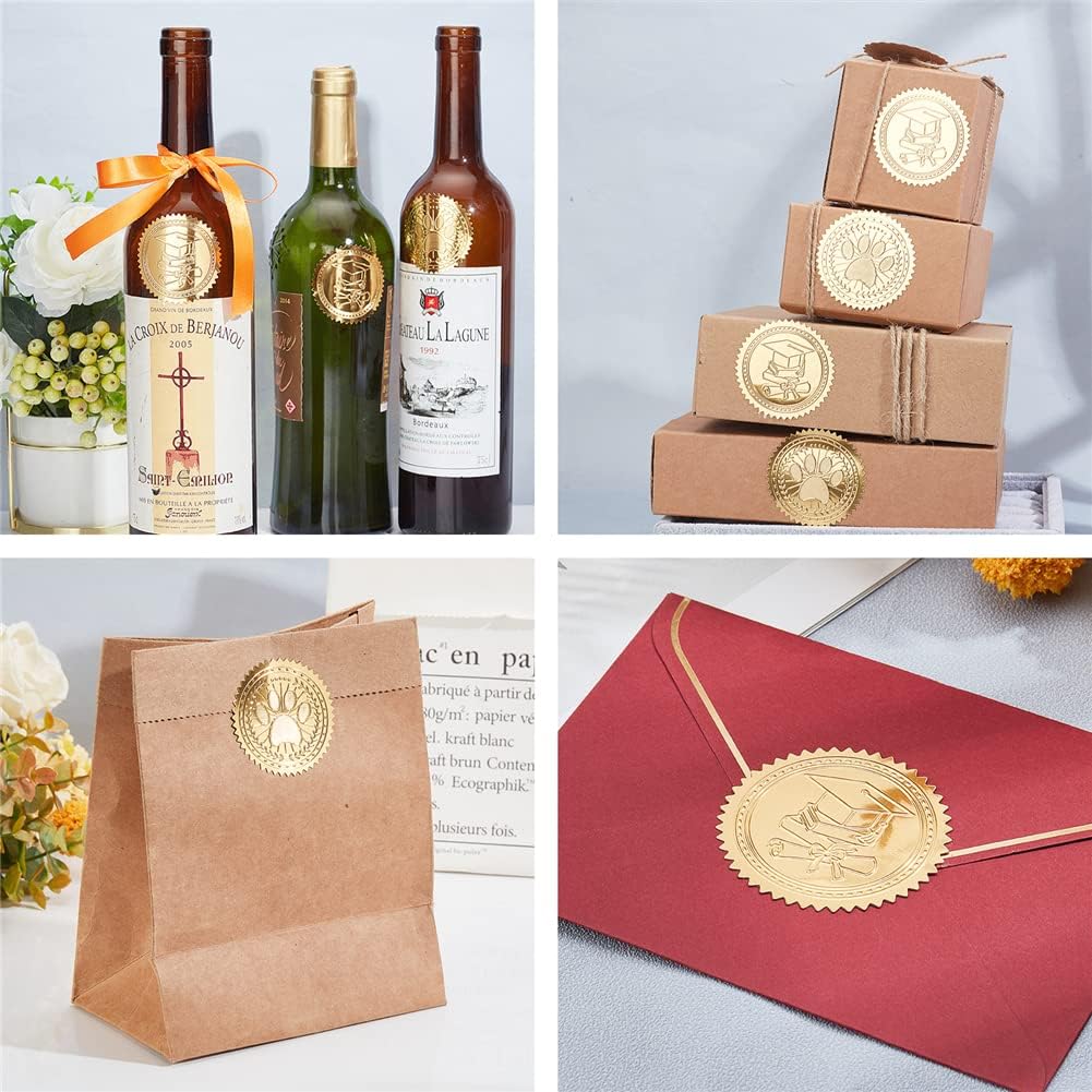 CRASPIRE 2 Inch Gold Embossed Envelope Seals Stickers Good Job 100pcs Adhesive Embossed Foil Seals Stickers Label for Wedding Invitations Gift