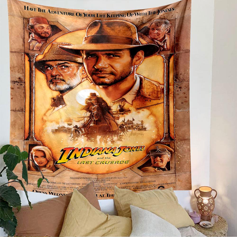 Indiana Jones Last Crusade Tapestry Wall Hanging, Adventure Movie Poster Art, Retro Wall Decor for Bedroom Living Room Dorm