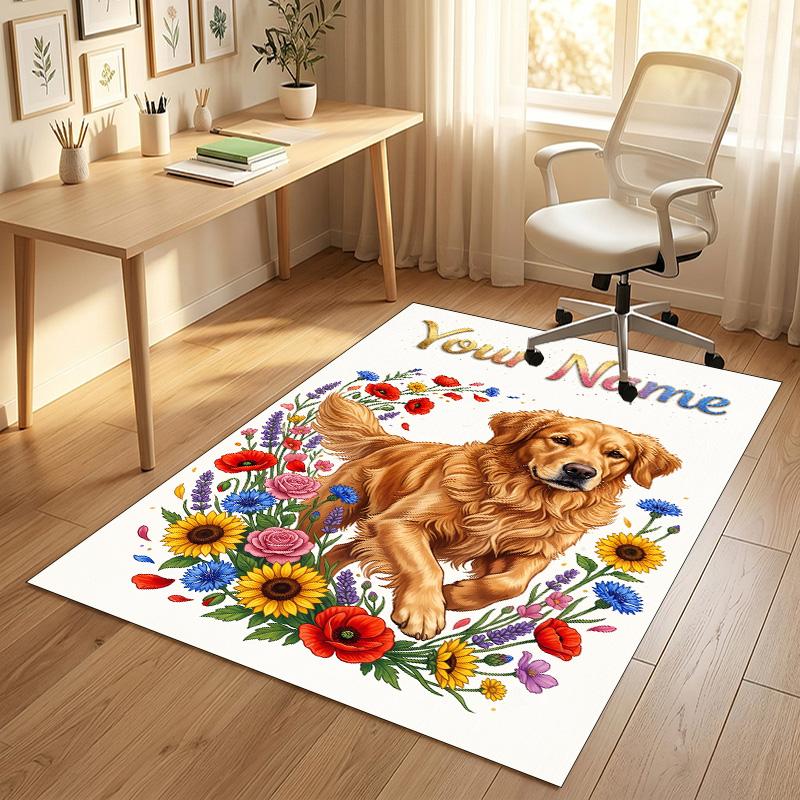 Floral Garden Theme Crystal Velvet Rug Personalized Custom Name Text Soft Floor Mat Home Decor
