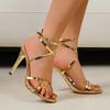 Fashion New Style Fashion Women Heels Sexy Gold  High Heel Sandal Thin Single Strap Metal Stiletto Sandals Gold Heel Shoes Zapatos Mujer