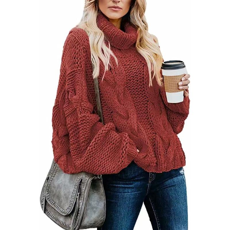 Autumn and Winter Women's Sweater Lazy Wind Solid Color Twist Loose High Neck Sweater