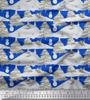 Blue Japan Crepe Satin Fabric Snowman,Tree & Ice Skates Winter Theme Print Fabric by Metre 42 Inch