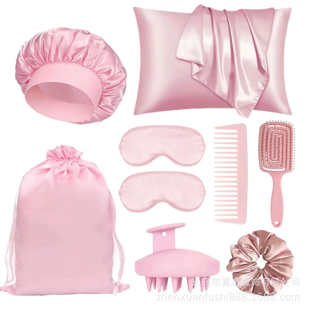 Pink Hair Sleeping Eye Mask Hair Cap Folding Comb Shampoo Brush Hair Comb Multi-piece Set Combination Set