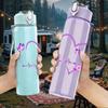 1PC Glitter Purple Heart Hand Drawn Print 750ml Color Plastic Sports Water Bottle Leakproof Flip Straw Lid Suitable for Sports Office Home Use