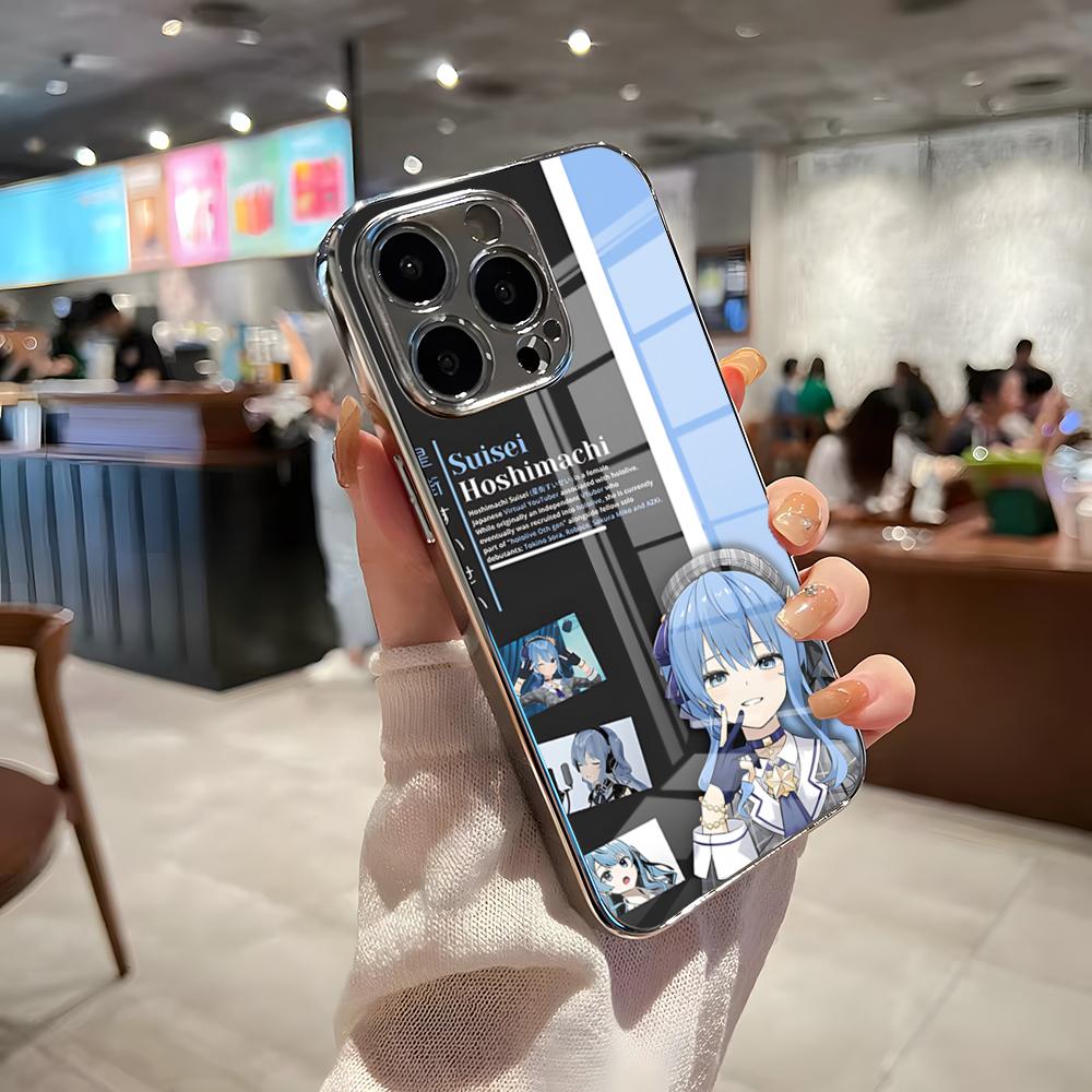 Чехол для телефона H-Hoshimachi Suisei Для IPhone 17 Pro Max 15 Pro 16 14 Plus 12 13 Mini 11 Pro Ударопрочный Электрооplated Стеклянная крышка