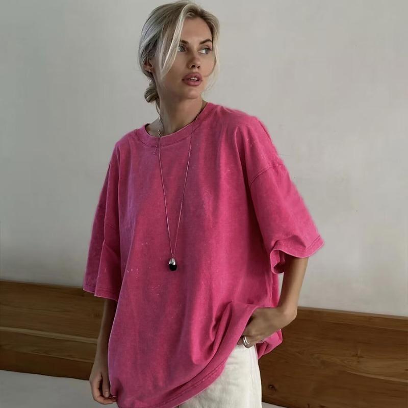 Летняя футболка с коротким рукавом большого размера для женщин, новые модные топы с круглым вырезом, свободная повседневная хлопковая футболка, женская уличная однотонная простая женская футболка 24651