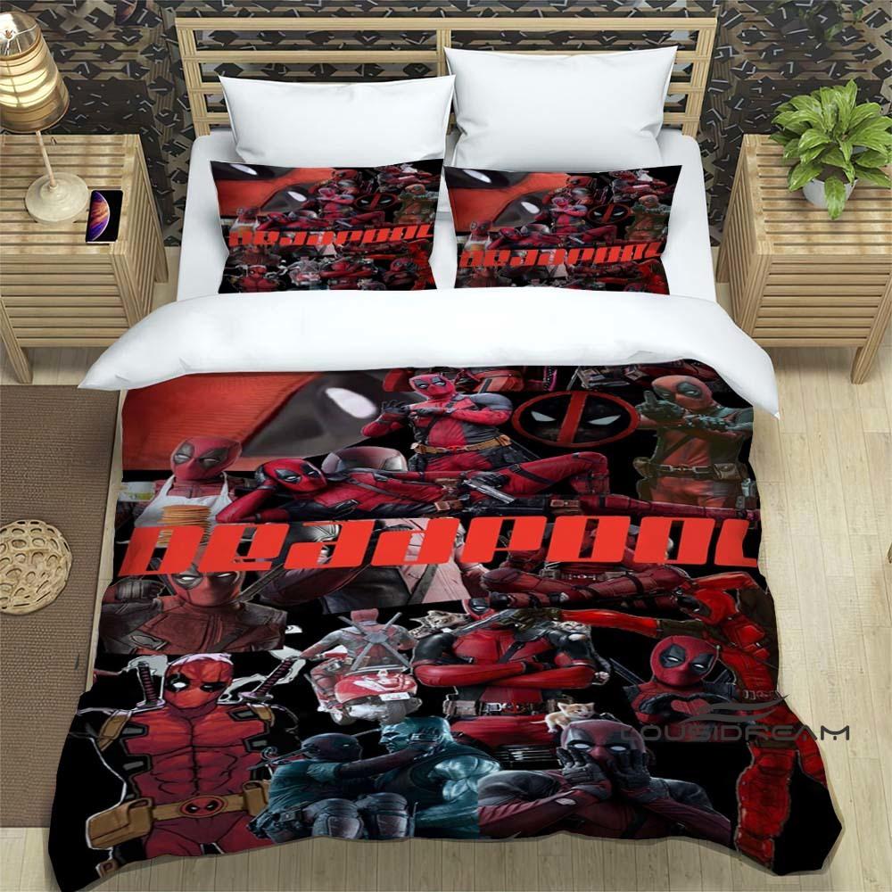 3D printed cartoon Deadpool duvet cover and pillowcase bedding set, suitable for boys and girls' bedroom decoration, children's