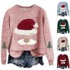 Women's Fashion Casual Long Sleeve Christmas Printed Neck Woolen Knit Pullover Top
