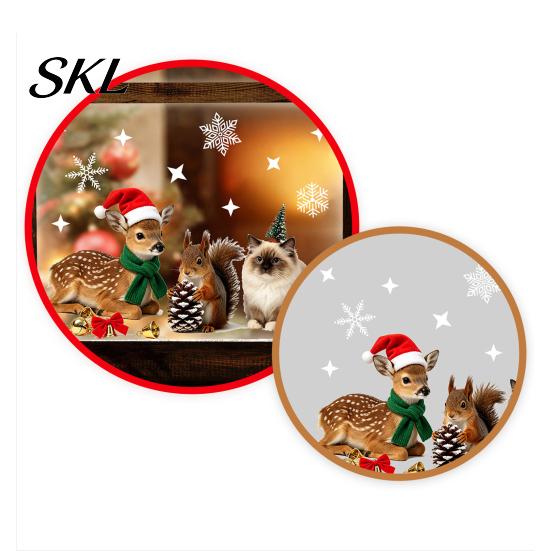 Waterproof Glass Stickers for Home Christmas Static Window with Cute Reindeer Squirrel Cat Design, Removable Clings, Decorative Film PVC Decals