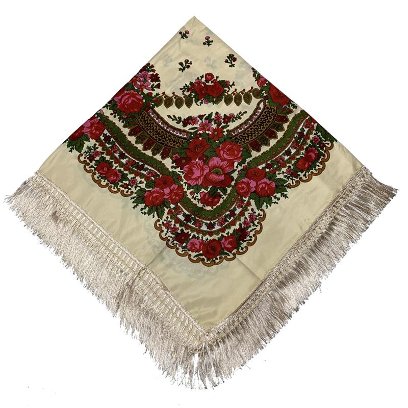 120*120см Ретро Цветочный Принт Большая Квадратная Бандана Русские Шали с Бахромой Женский Головной Платок бабушка Платки Этническая Пашмина