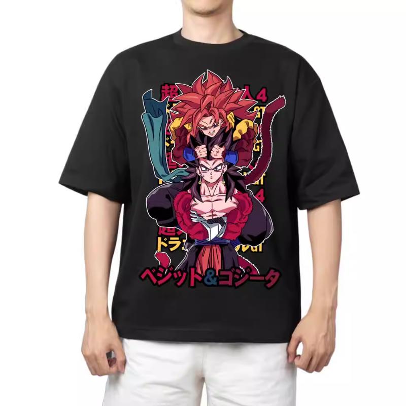 T Shirt for Mens Dragon Ball Pattern Printed Summer Retro Neckline Loose Large Size Versatile Shortsleeved Tshirt Clothes Top