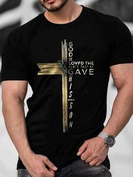 Manfinity Roughcore Men Letters And Cross Print Round Neck Short Sleeve Casual T-Shirt, Boyfriend Gift, For Work