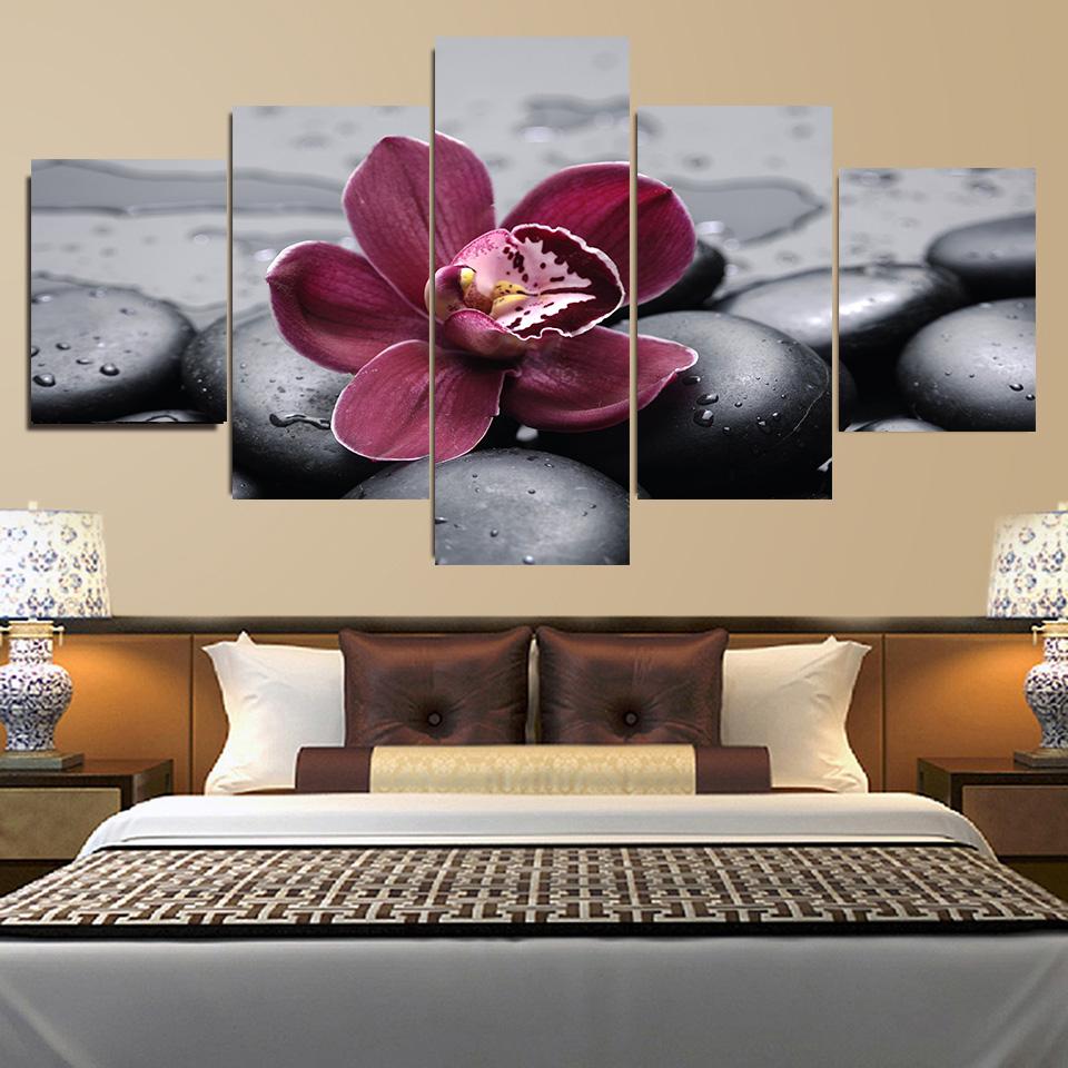 5 панелей пейзаж орхидея черная галька холст картины постеры и принты настенные художественные фотографии гостиная домашний декор без рамки