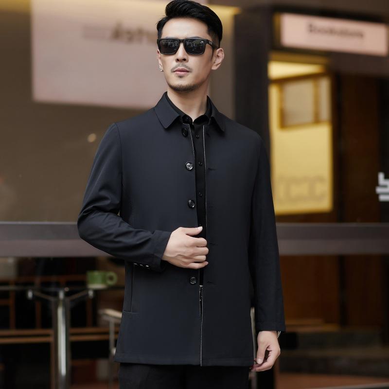 Осенняя ветровка из шелка тутового дерева на пуговицах, мужская куртка средней длины в деловом стиле, повседневная, новая, для пап среднего возраста, топ высокого класса