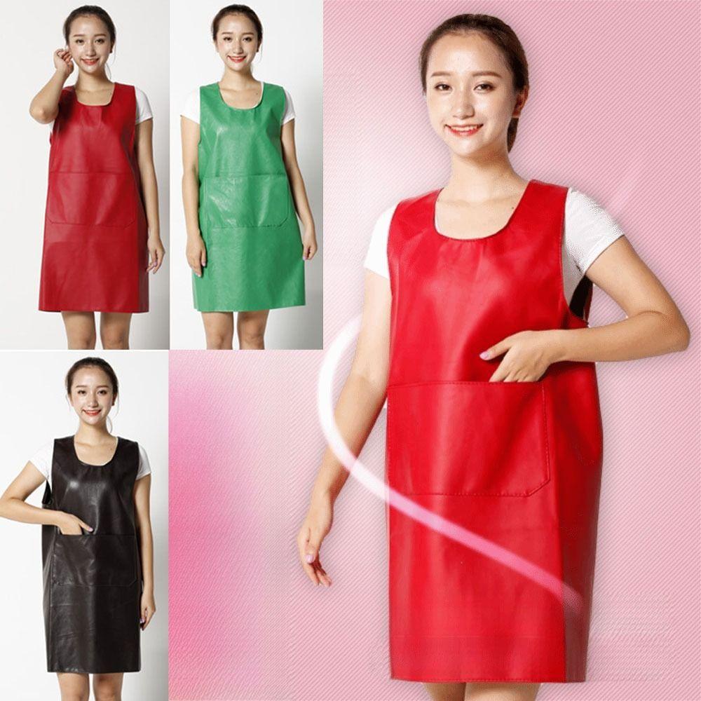 Durable PU Leather Kitchen Apron Vest Design Waterproof Chef Apron Oil-proof Cleaning Accessories Adult Bib Lab Work