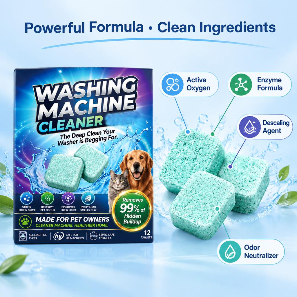 Washing Machine Cleaner Tablets For Pet Owners Removes Pet Hair Odor Fur Deep Cleaning Descaler Safe Eliminates Smells