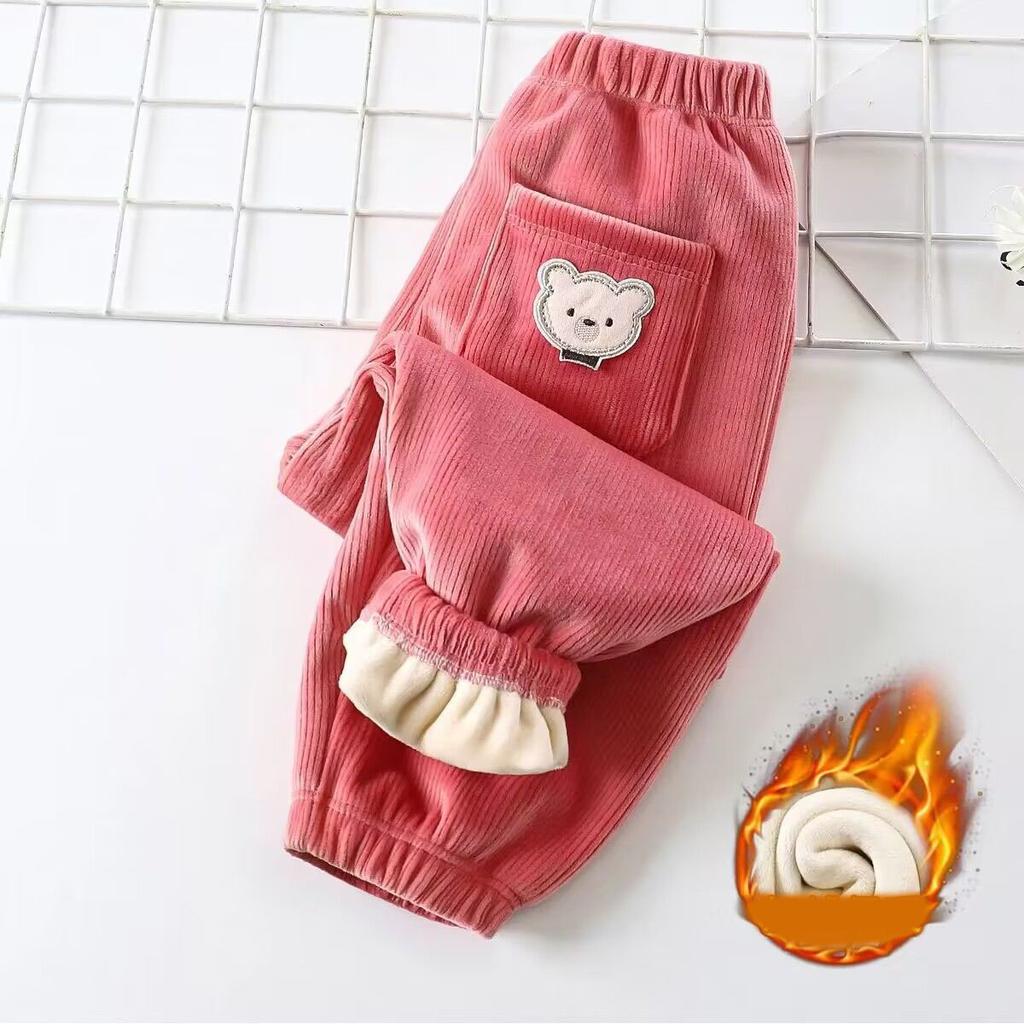 Autumn Winter Children's Plush Thick Warm Pants Baby Boys Pants Keep Warm Cute Bear Girls Trousers Kids Clothes