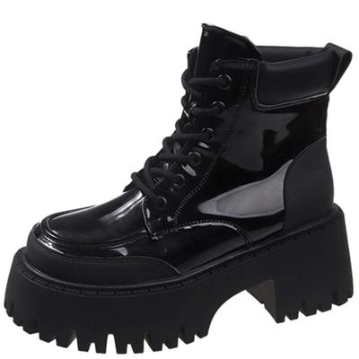 Мода Модные женские туфли на шнуровке на платформе, дизайнерские брендовые женские туфли с толстой подошвой, повседневные однотонные туфли на плоской подошве, кожаные зимние ботинки, обувь