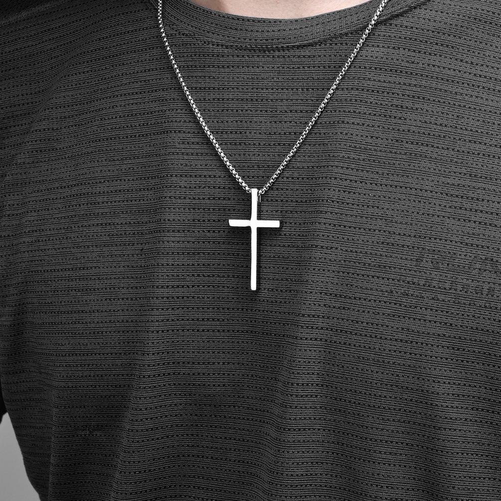 INS-Style Titanium Steel Cross Necklace: Smooth, Niche Design for Men & Women - Stainless Steel Sweater Chain.