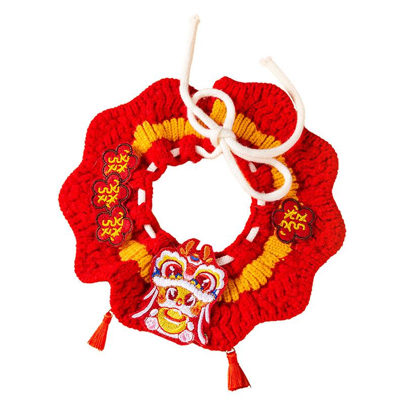 Осень и Зима Собаки Празднуют Богатство и Сокровище Новогодний Вязаный Шерстяной Воротник Кошка Треугольное Полотенце Слюнявчик для Питомца