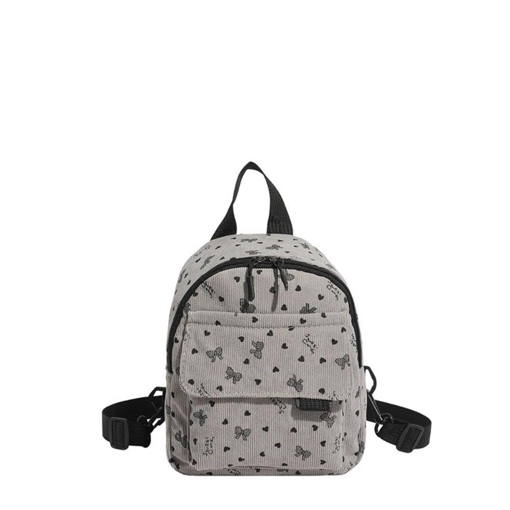 Lightweight Shoulder Bag Heart Bow Print Rucksack Ins Style Corduroy Mini Backpack School
