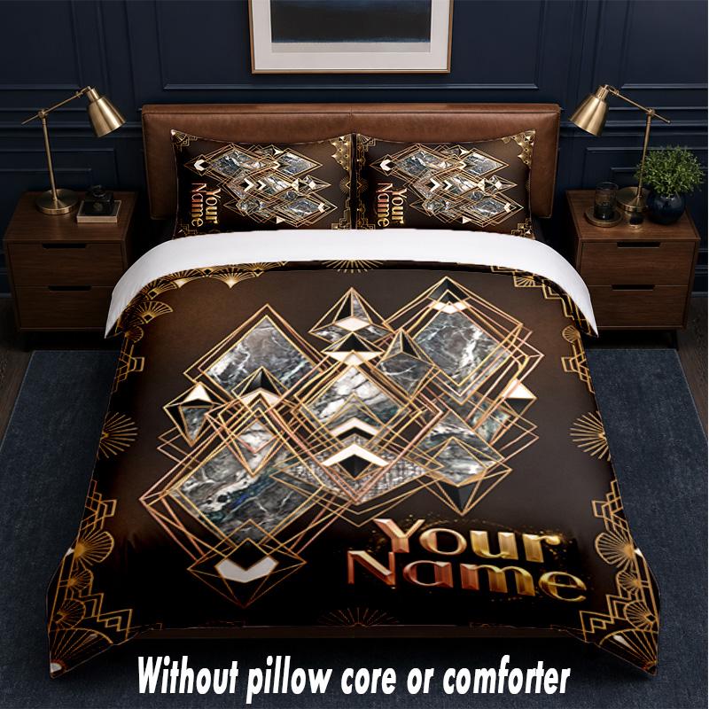 Art Deco Theme Custom Text Or Name 3Pcs Bedding Set,1 Flat Sheet & 2 Pillowcases Personalized Home Bedding