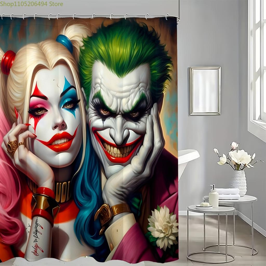 1 шт. Шторка для душа в тематике Warner Bros | Клоун Харли Квинн - Многофункциональная шторка для уединения для дома, ванной комнаты, кемпинга, офиса и