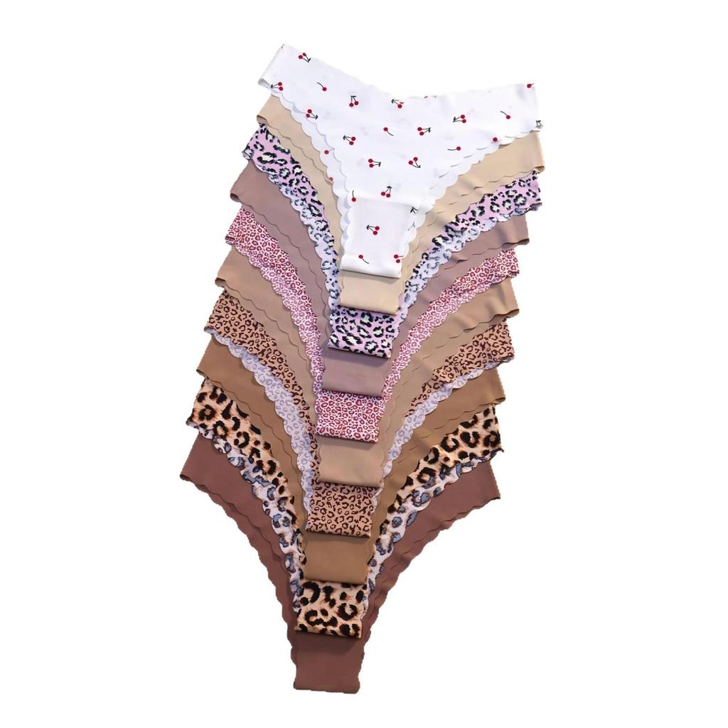 10-Pack Women's Seamless Printed Scalloped Hem Triangle Panties