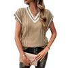 Autumn and Winter Women Sleeveless Loose Casual V-Neck Collision Sweater