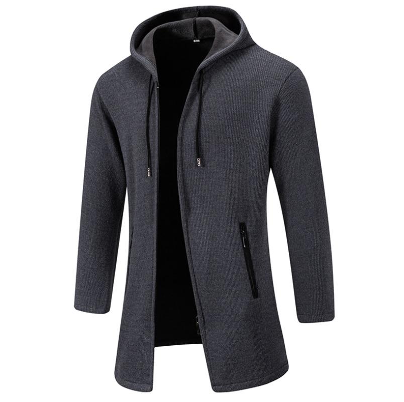 Mens Long Full Zip Fleece Lined Fashion Jacket Knitted Men Regular Fit Hooded Coat