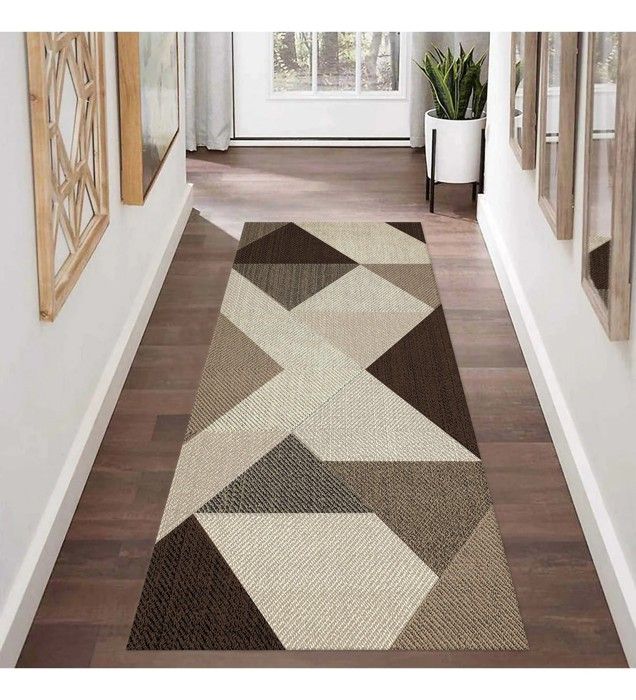 Tapis - MIRAN - Marron - 80x150 cm - Antidérapant - Lavable en machine - Moderne