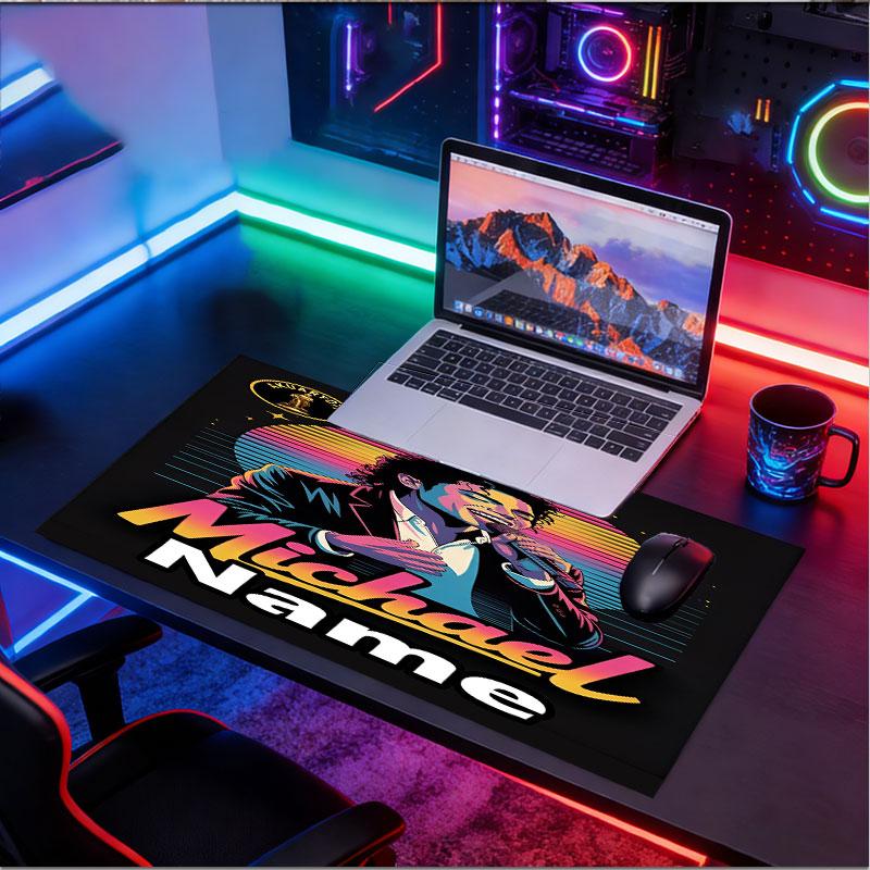 Custom Name Personalized Michael Jackson Pattern Mousepad, Laptop PC Desk Mat, Decorative Desk Mat for Home Keyboard Pad Gift