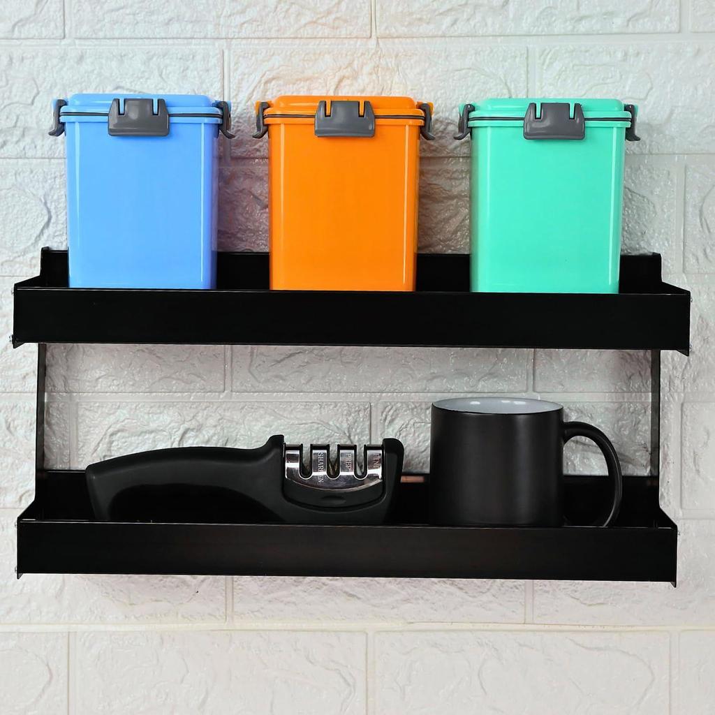 40 CM Multipurpose Aluminum Bathroom Shelf with Movable Hooks & Towel Bar | Wall Shelf Bathroom Rack Ideal for Metal Bathroom and Kitchen Shelves