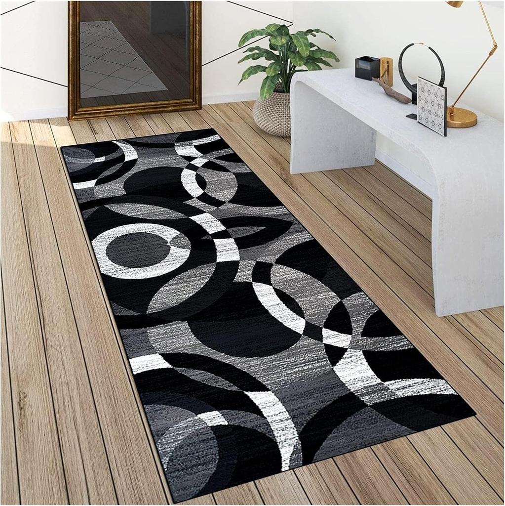 Geometric Style Carpet Runner Rug Hallway Kitchen Non Slip Washable Brown Modern Hall Rugs